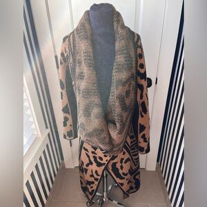 Calvin Klein Animal Print Cardigan in Tan and Black